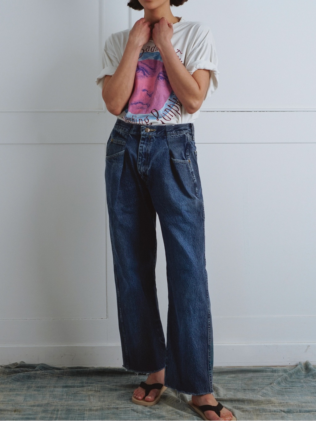 Nwot Proche Upcycled Front Pleat Denim In Medium Wash Jeans Raw Hem Recycled — image 2 of 8